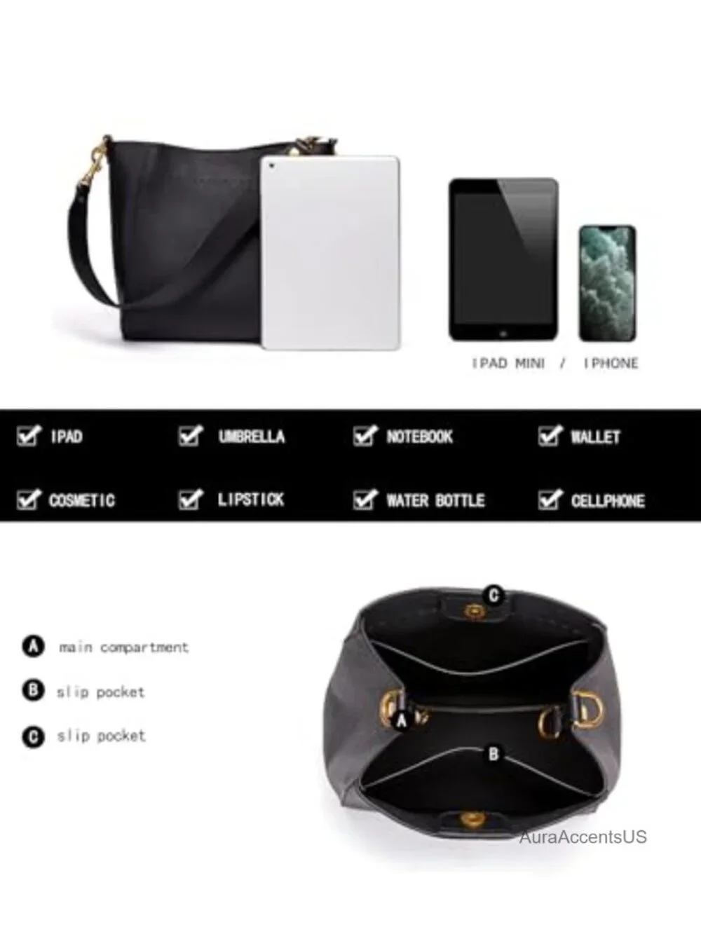 Genuine Leather Bucket Hobo Bag Women's Shoulder Tote Purse